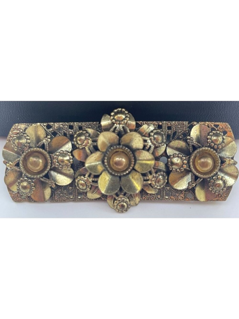 Vintage Victorian Style Ornate Brass Filigree Floral Brooch Pin 4.5" Intricate D